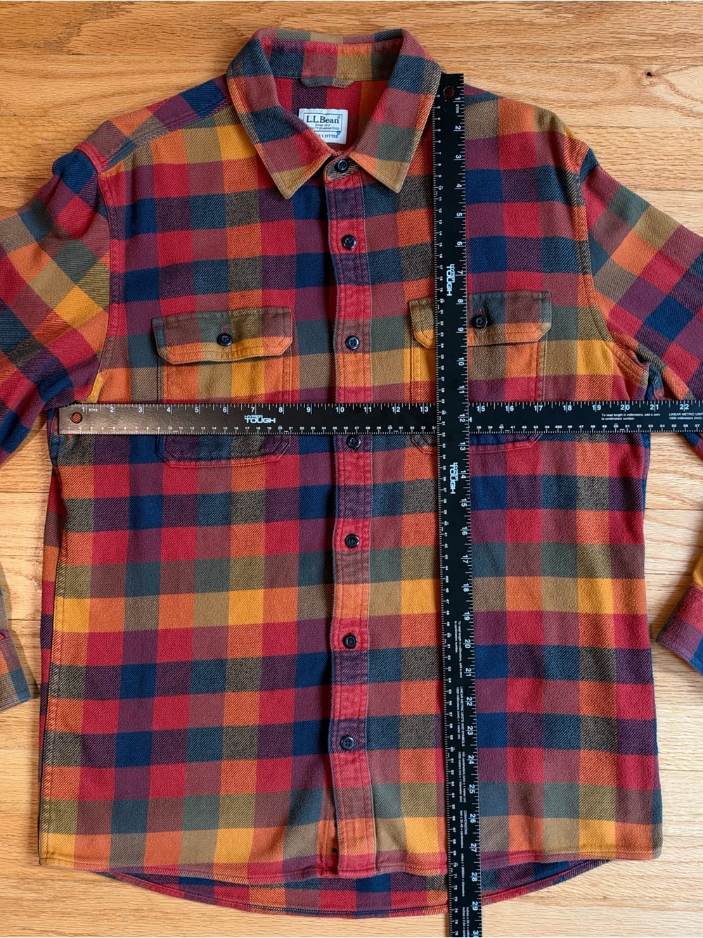L.L. Bean Men's Red/Blue Multi Plaid Flannel Shirt Organic Cotton - Picture 5 of 5